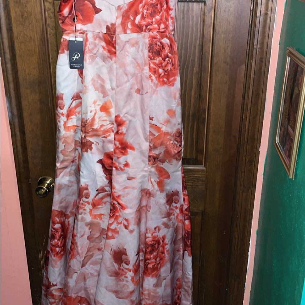 Adrianna Papell Red Floral High Low Dress